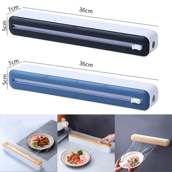 Food Film Dispenser Wrap Dispenser with Cutter Storage Box Aluminum Foil Stretch Film Cutter Wall Shelf Kitchen Organizer.